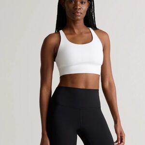 Quince Power Up Long Line Strappy Sports Bra in White Size Small